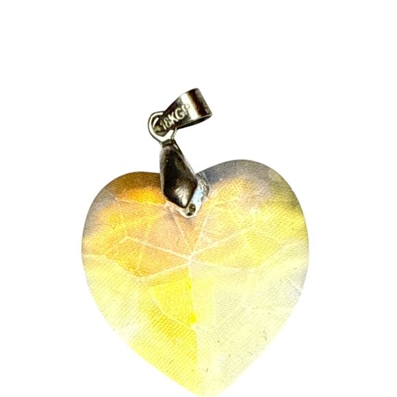 Crystal Heart Pendant Yellow Leaf Design with 18K GP Silver Bail - Picture 4 of 6